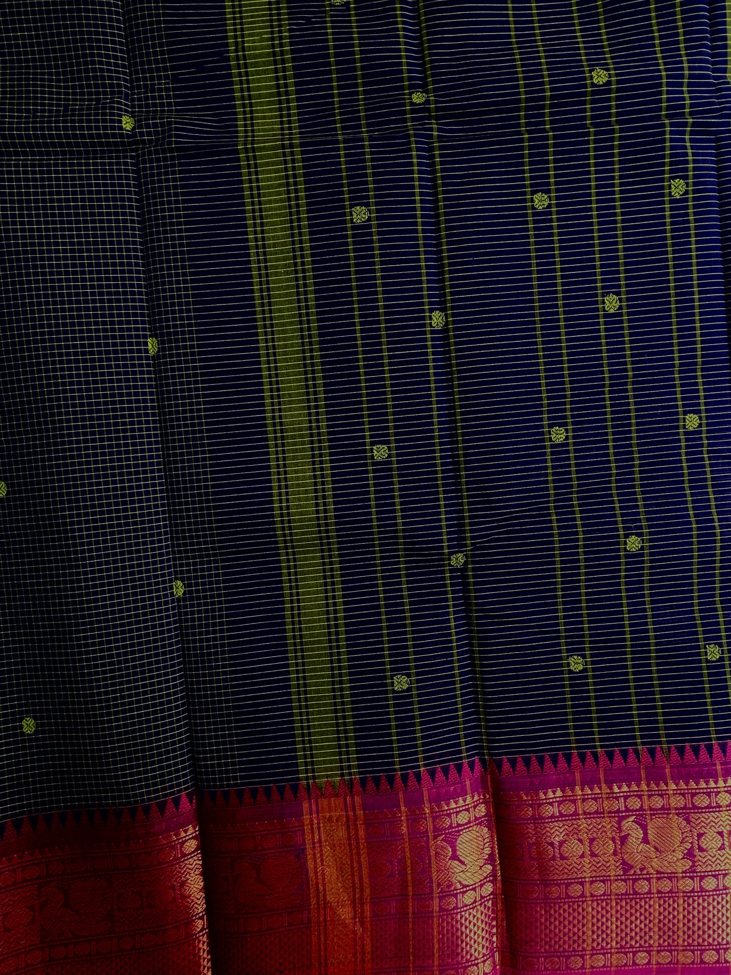 Kanchi cotton saree with checks and butta weaves