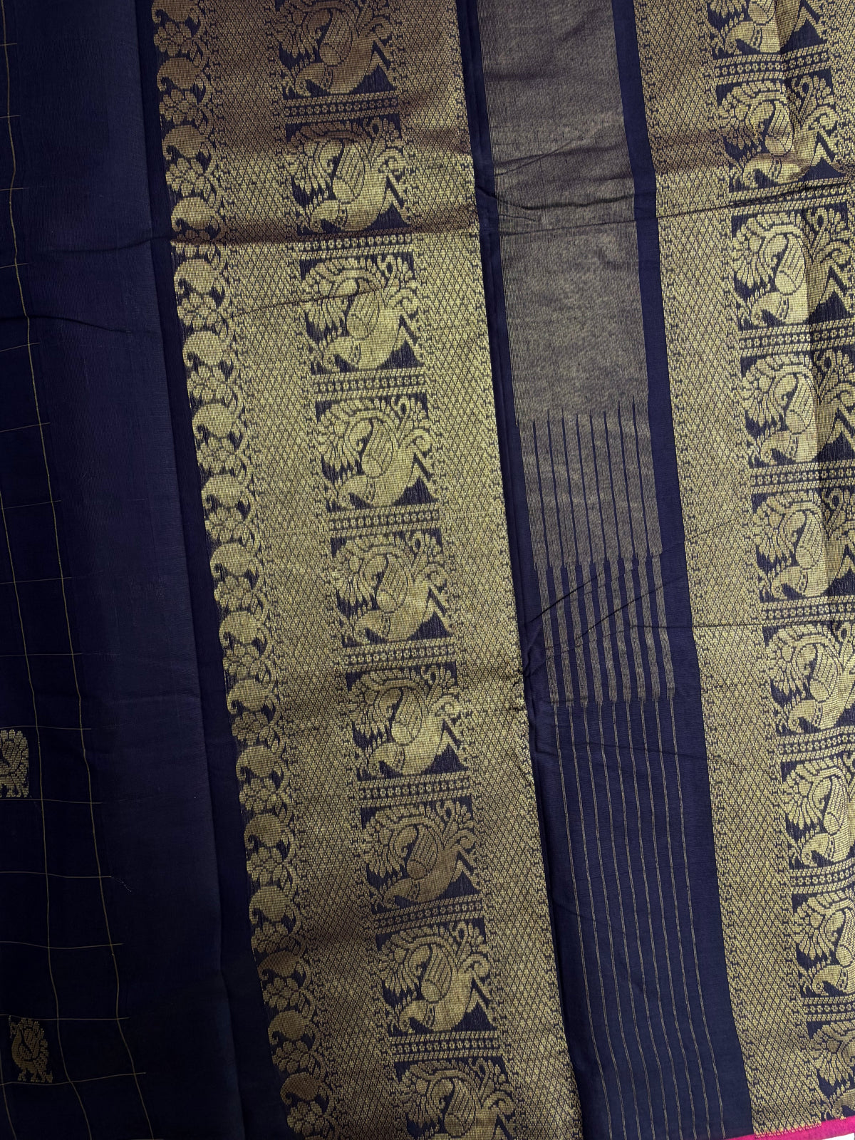 Kanchi cotton with peacock zari checks & butta weaves and grand pallu