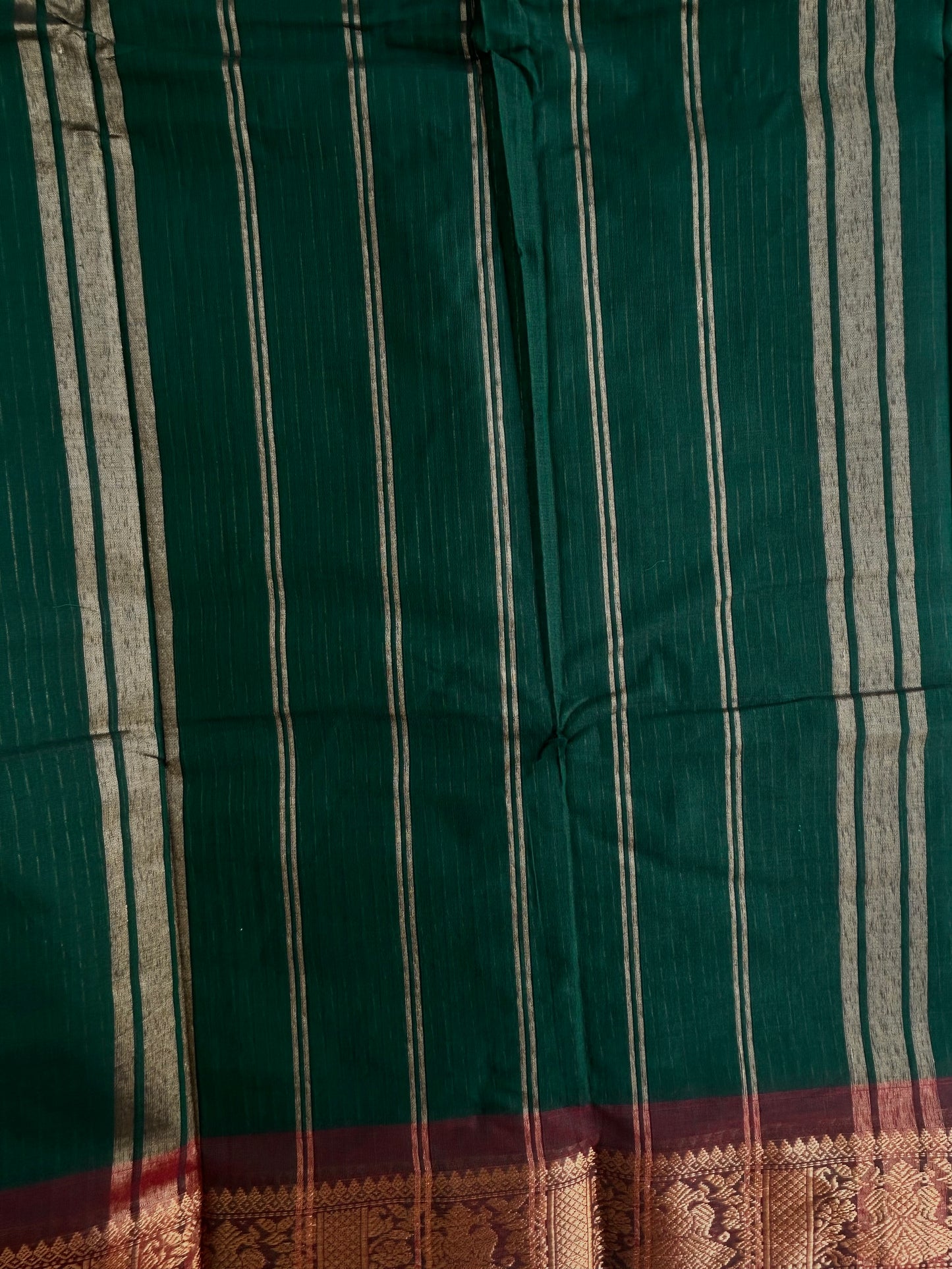 Kanchi cotton with stripe weaves green