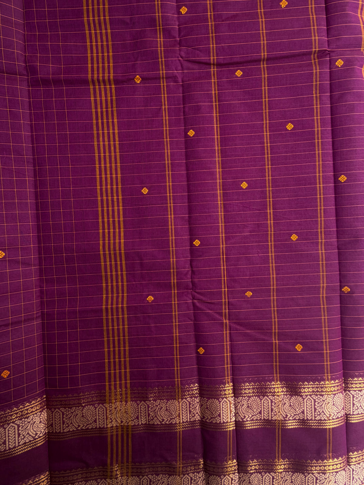 Kanchi cotton saree with kattam & butta weaves