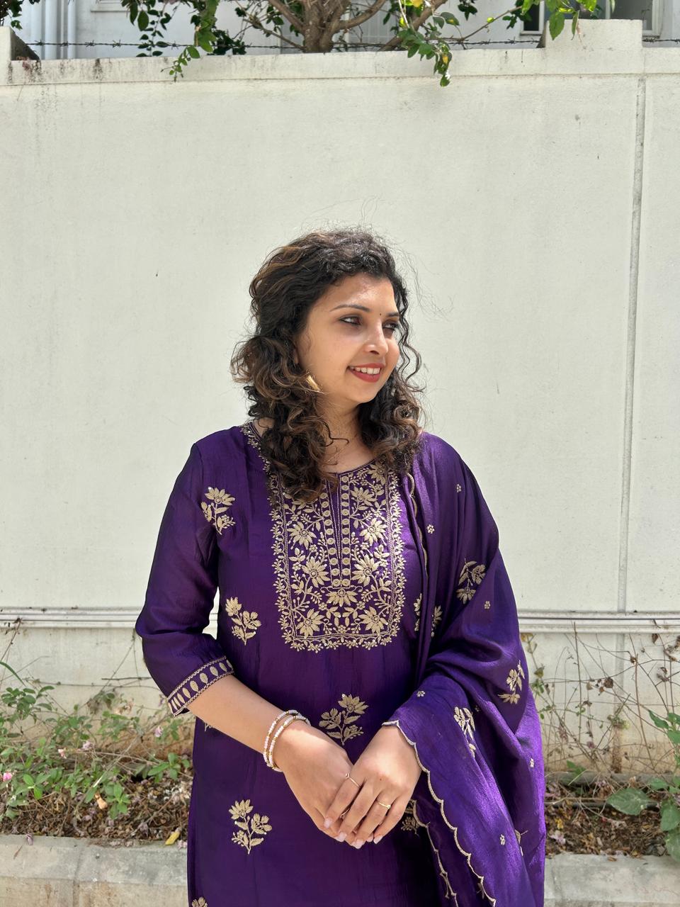 Vichitra silk embroidered Kurta set