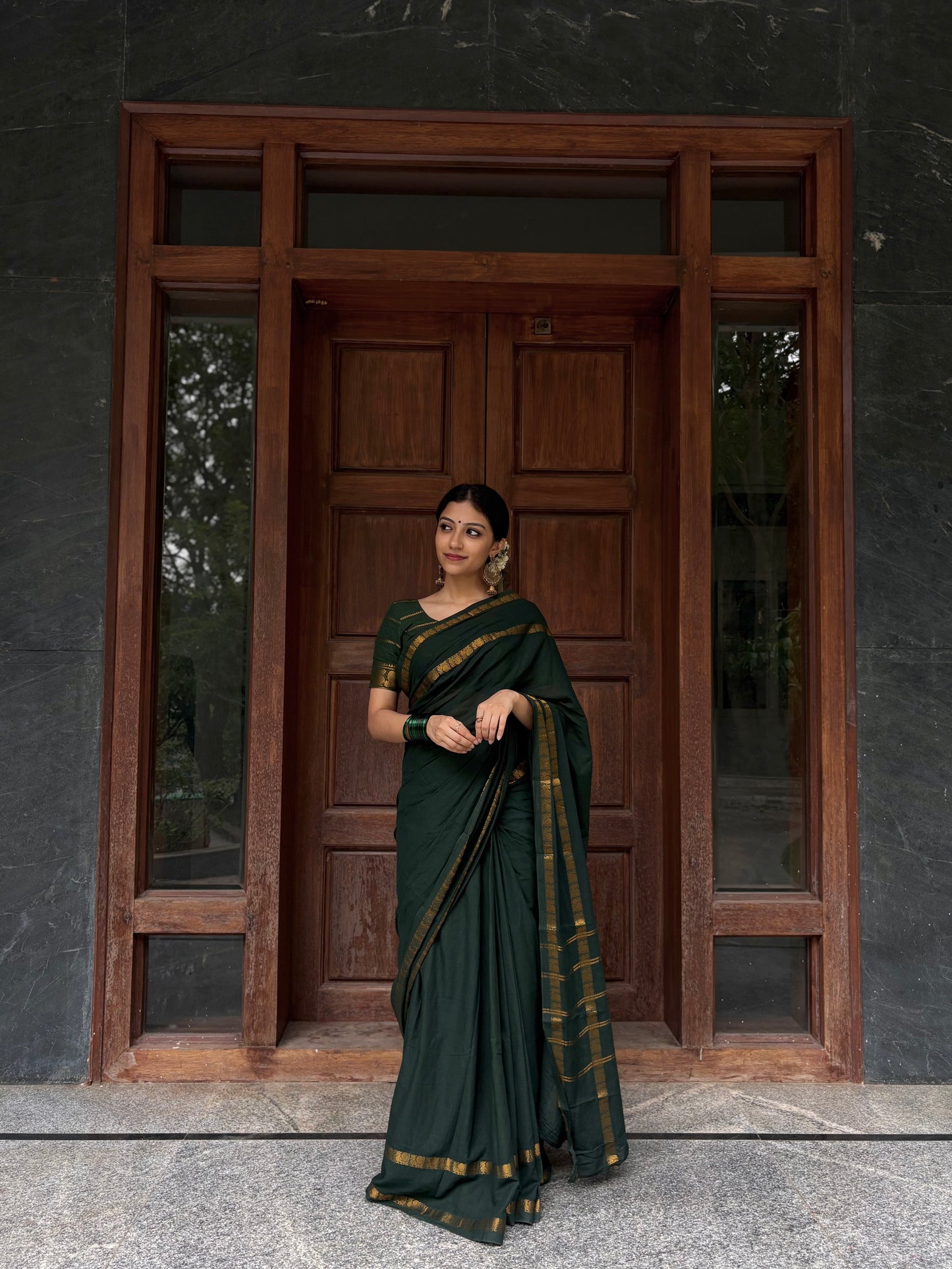 Sungudi Cotton saree Green