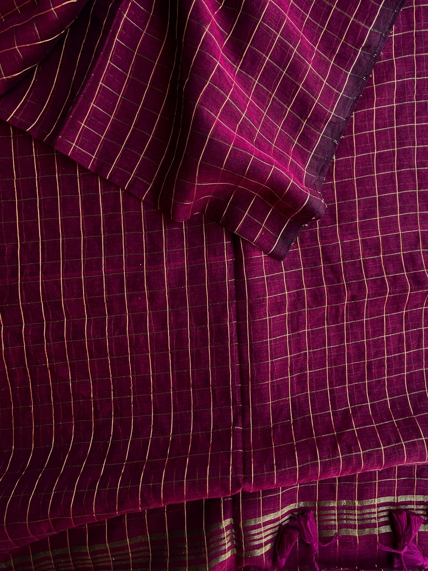 Pink Mul mul saree in zari checks