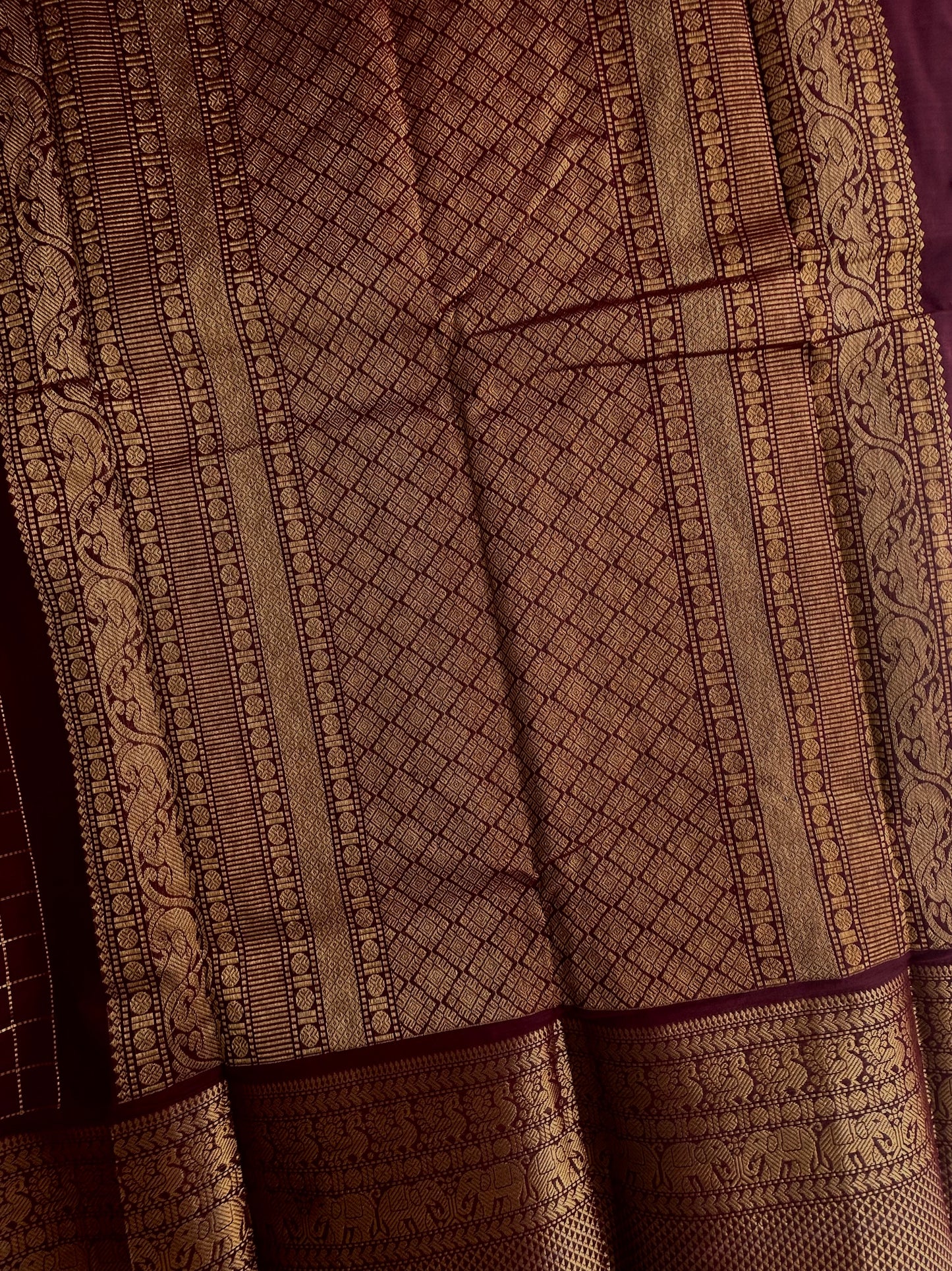 Kanchi cotton saree with kattam zari weaves & grand pallu - brown