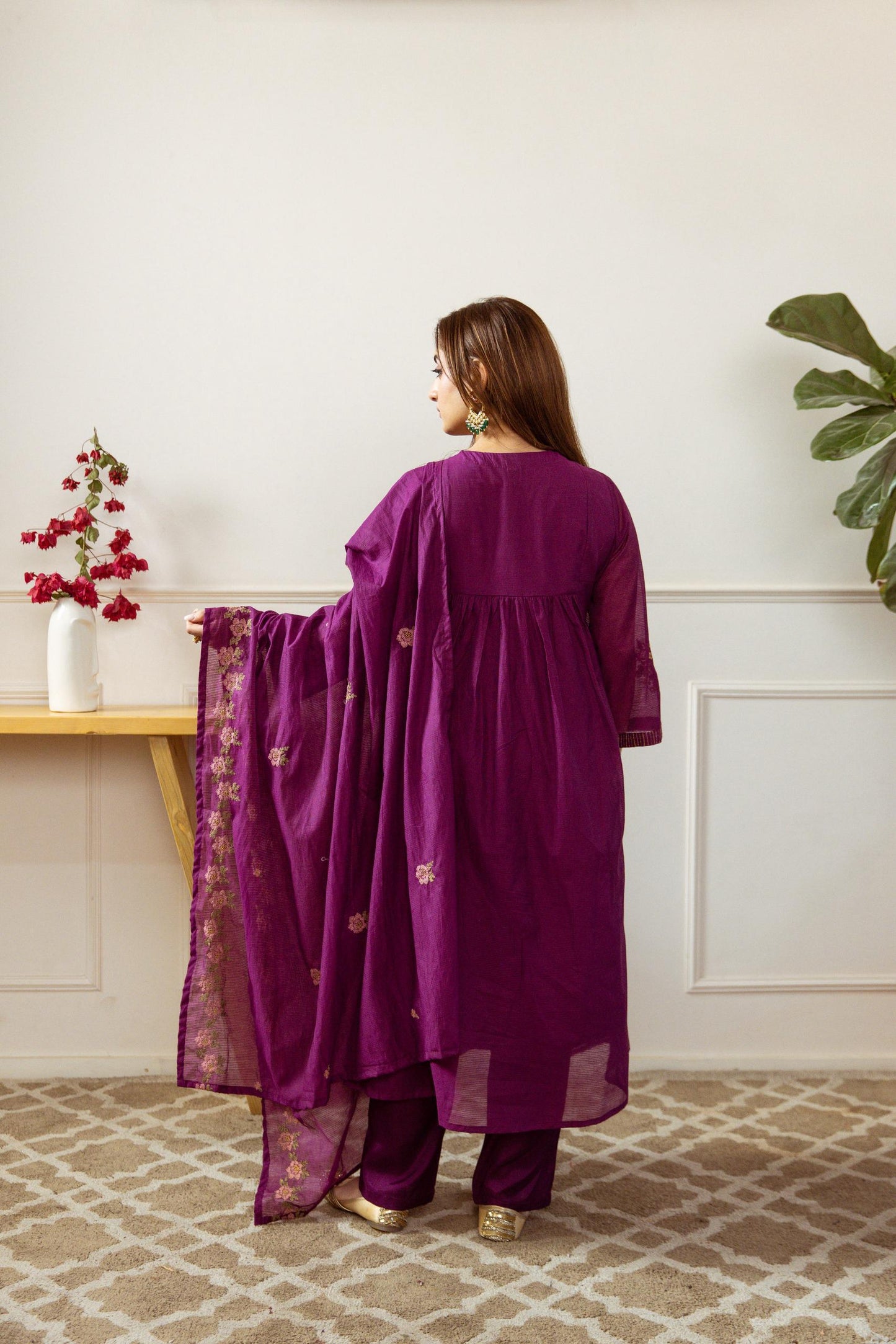 Mul Chanderi kurta set embroidered