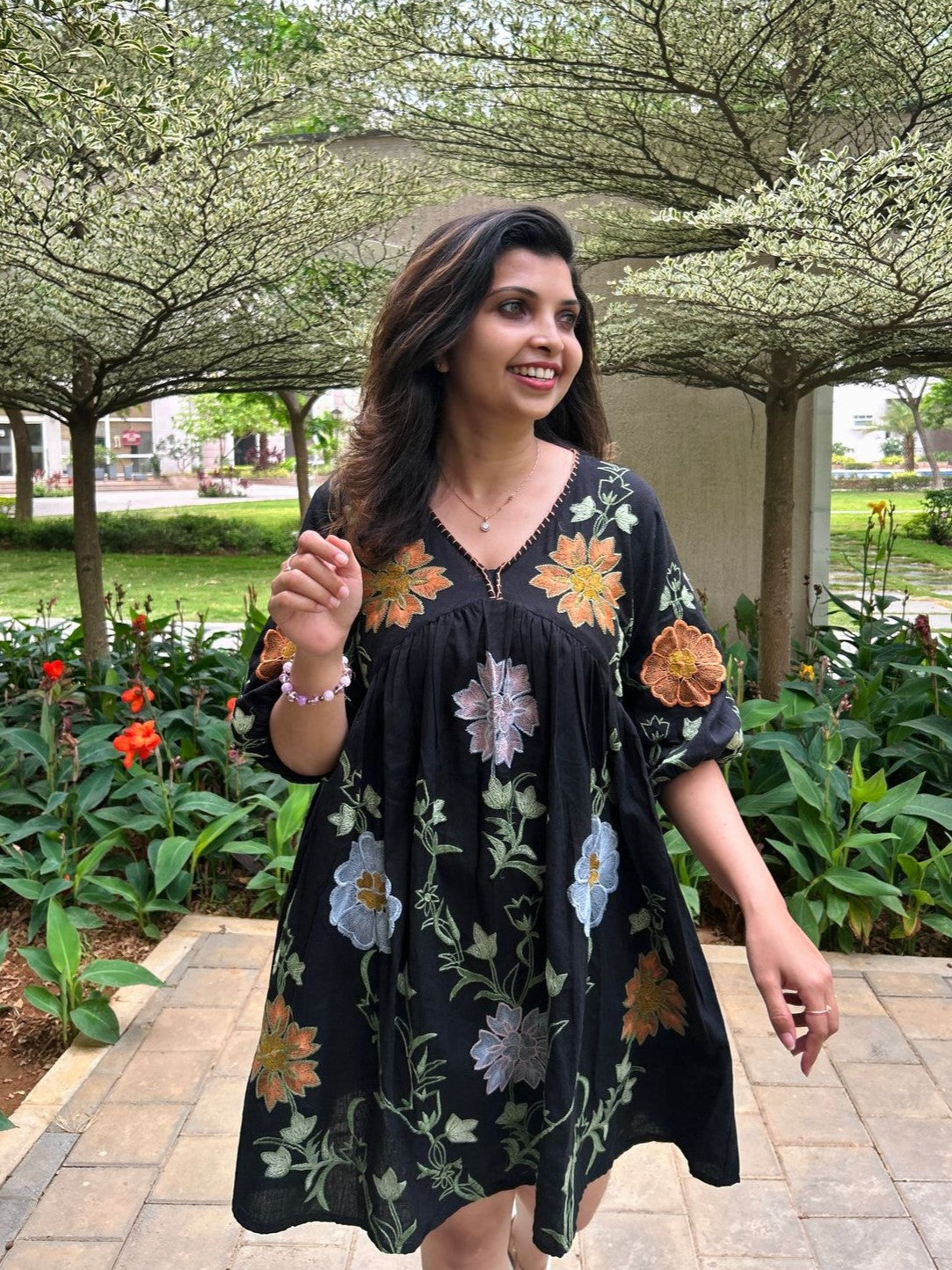 Black Embroidered Cotton dress