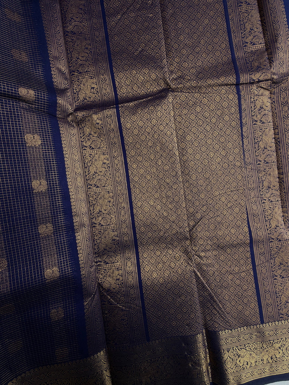 Kanchi cotton saree in mini kattam & butta weaves & grand pallu blue