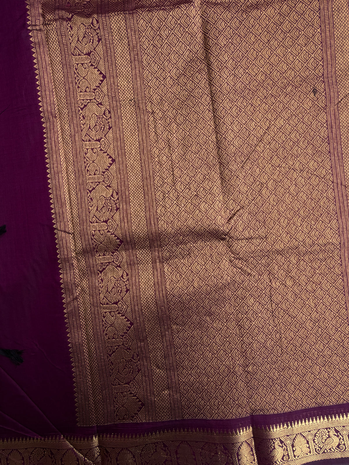 120 mercerised Kanchi cotton with checks & grand pallu - purple