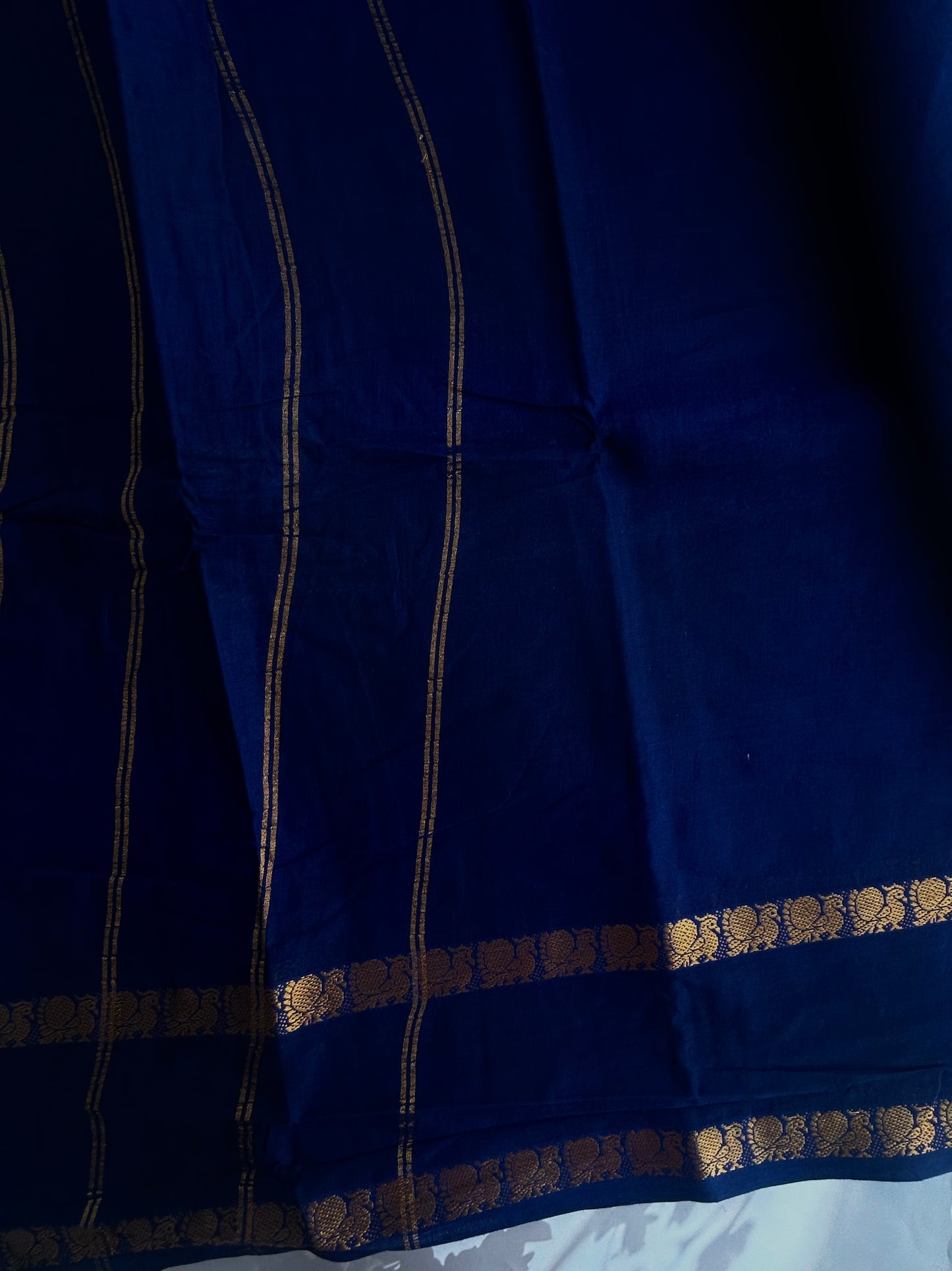 Sungudi Cotton saree with peacock border - navy blue