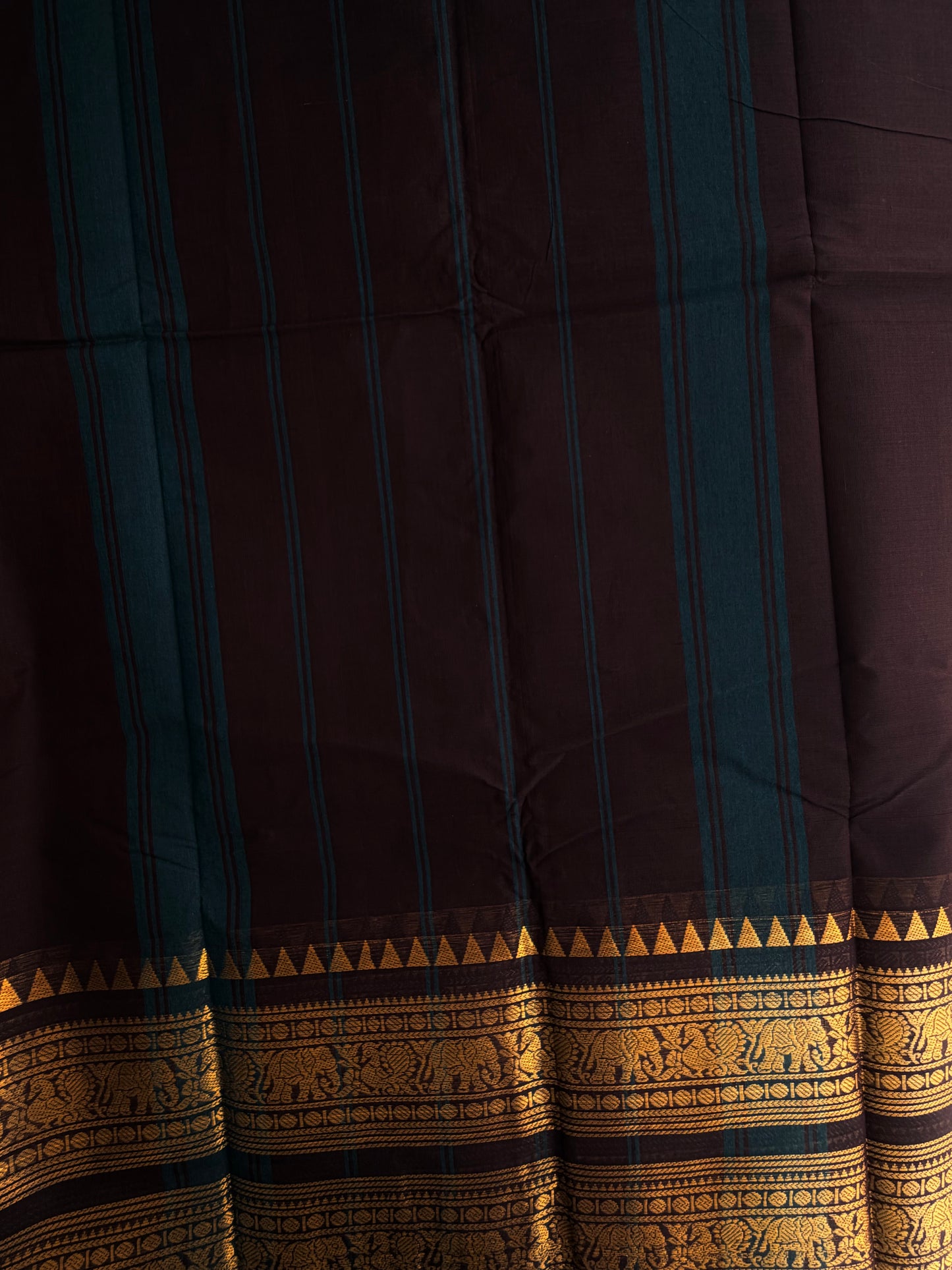Kanchi cotton saree with rettapett border - Coffee brown