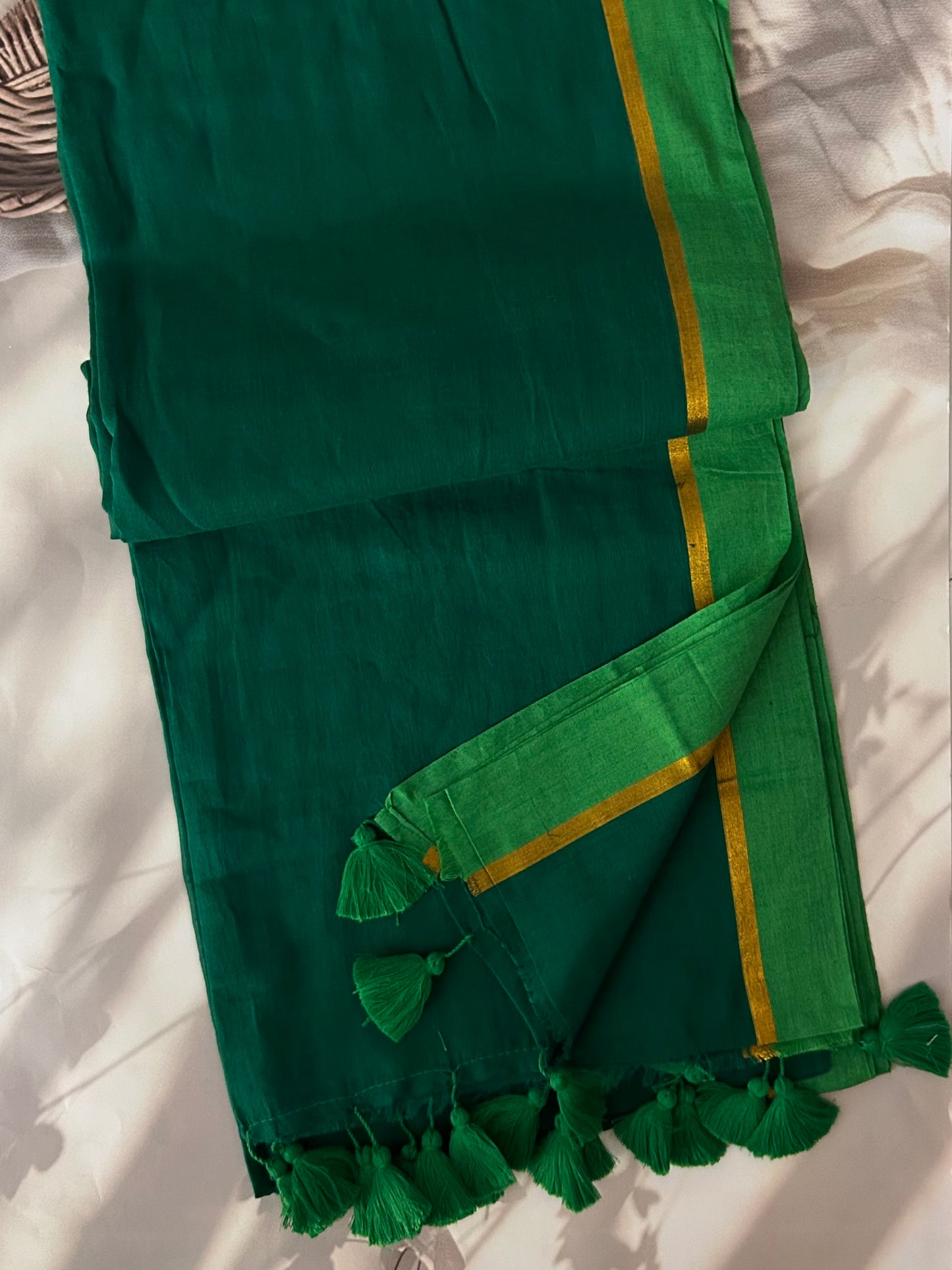 Green Mul mul saree with zari border