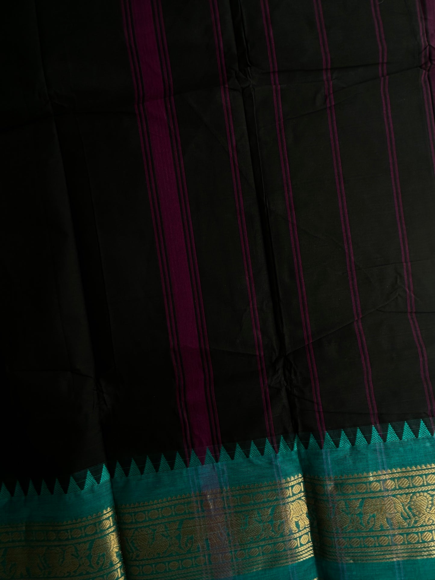 Kanchi cotton saree black with blue rettapett border