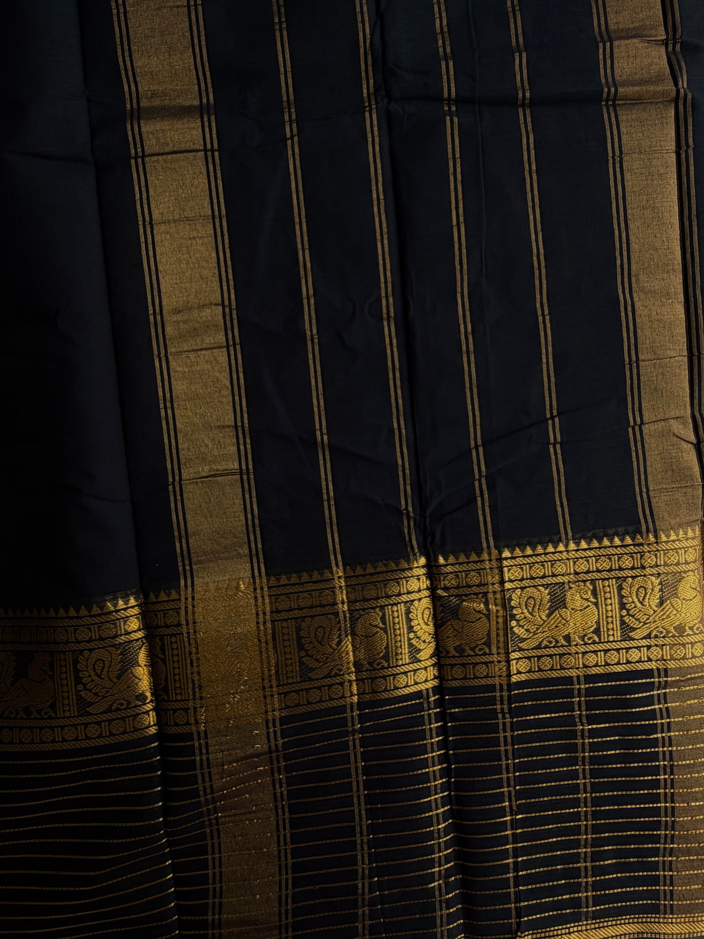 Kanchi cotton saree with zari lines border - black