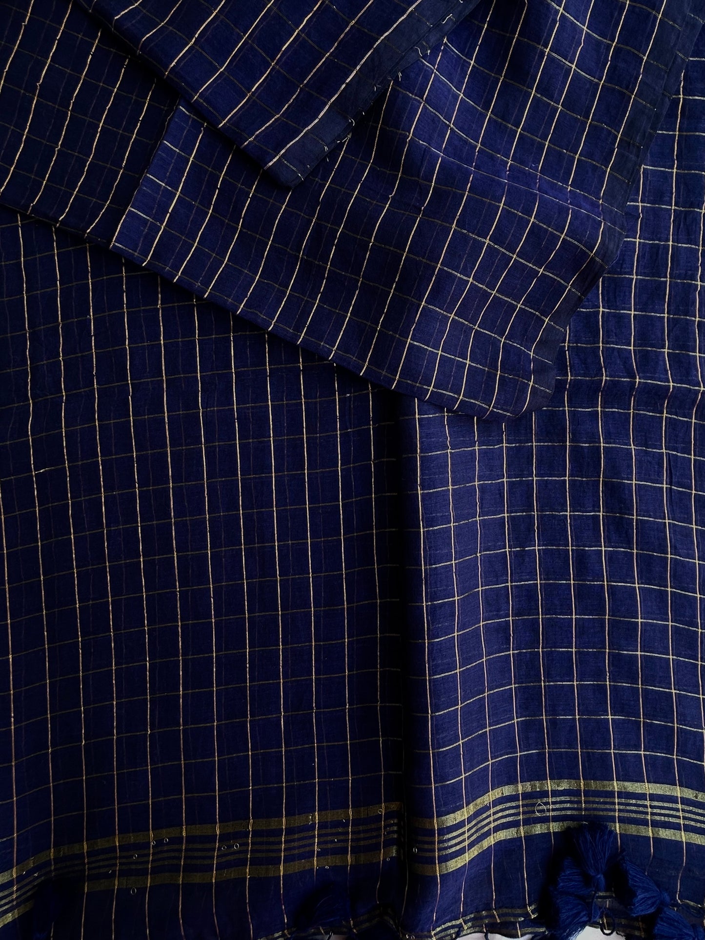Blue Mul mul saree in zari checks