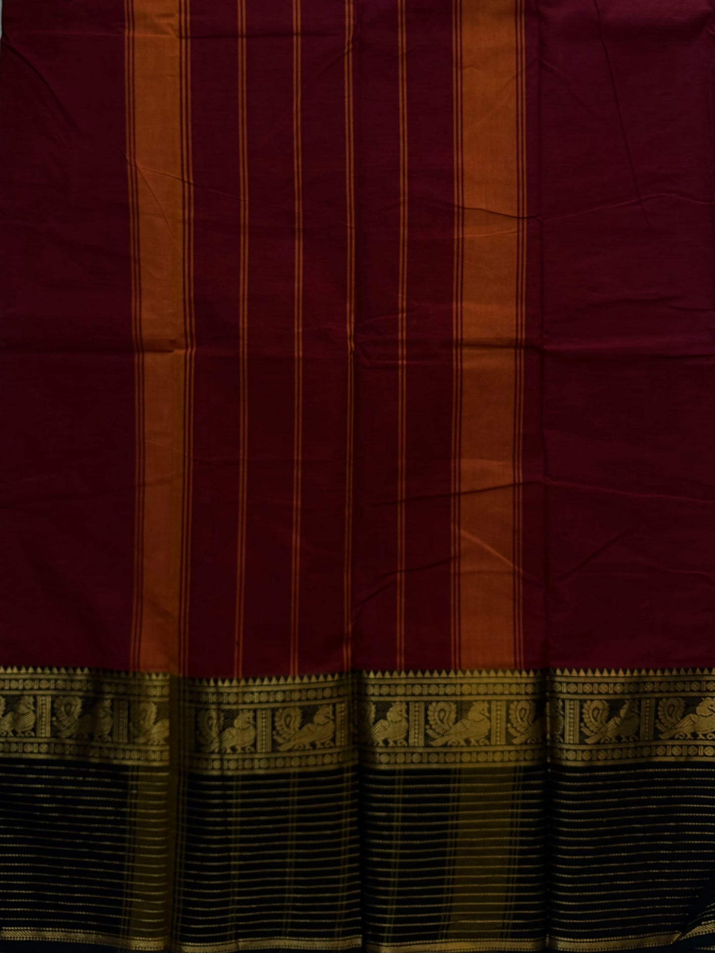 Kanchi cotton saree with zari lines border maroon with black border