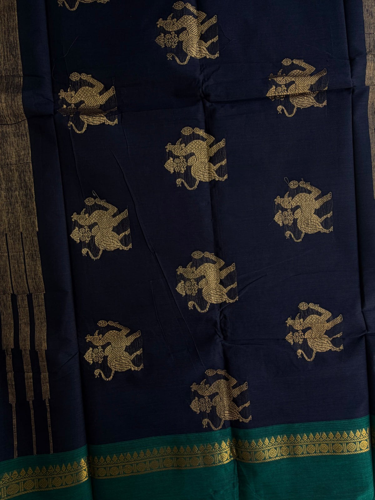 Kanchi cotton saree with butta weaves & zari pallu navy blue
