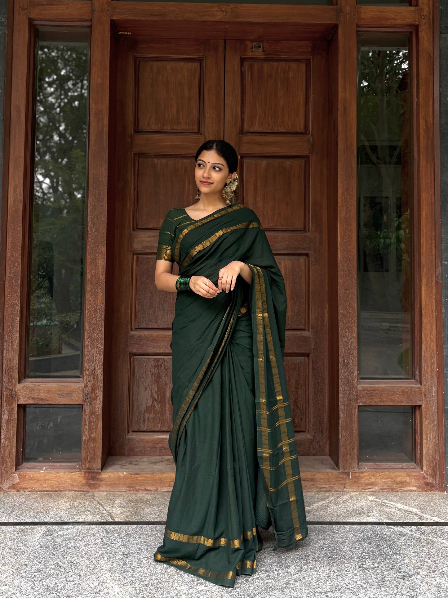 Sungudi Cotton saree Green with running blouse