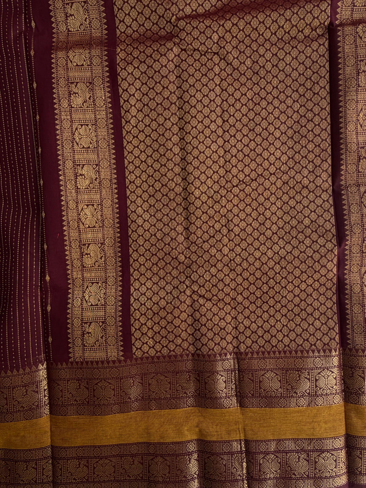 Kanchi cotton saree in Vairaoosi & butta weaves & grand pallu - Brown