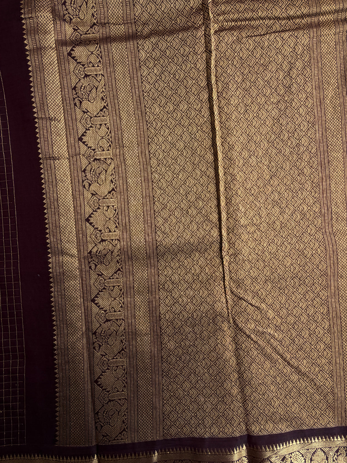 120 mercerised Kanchi cotton saree in zari checks with a grand pallu