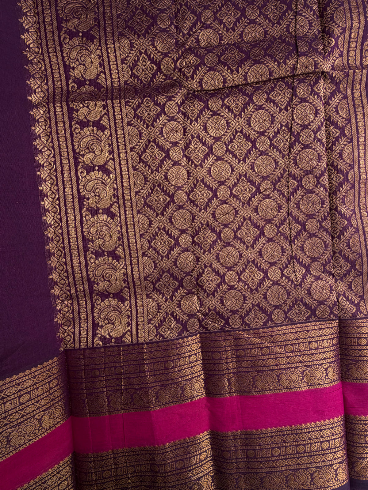 Kanchi cotton saree with Vairaoosi & butta weaves & grand pallu - purple
