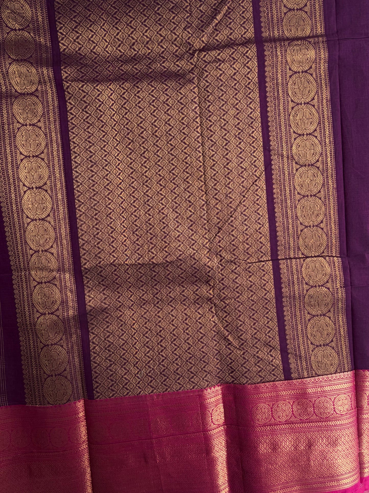 Kanchi cotton saree with zari checks & butta weaves & grand pallu