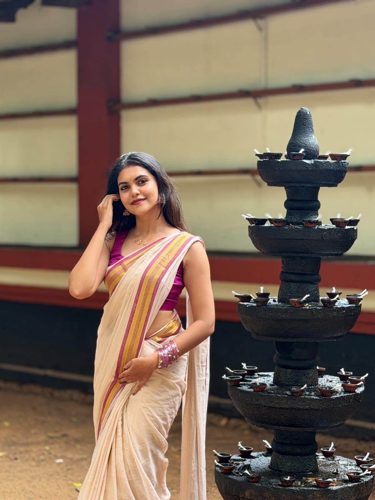 Off white Mul mul saree with zari border