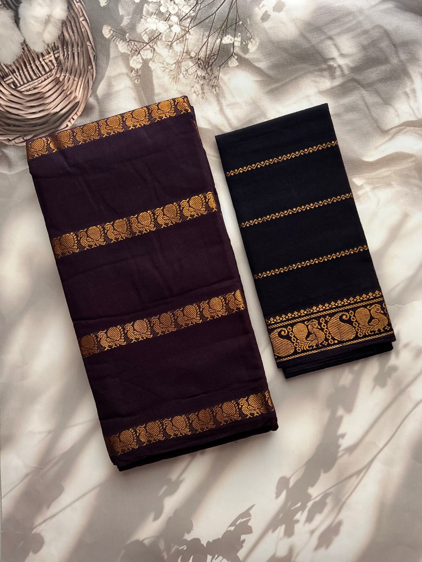 Velthari Sungudi Cotton saree - Coffee brown