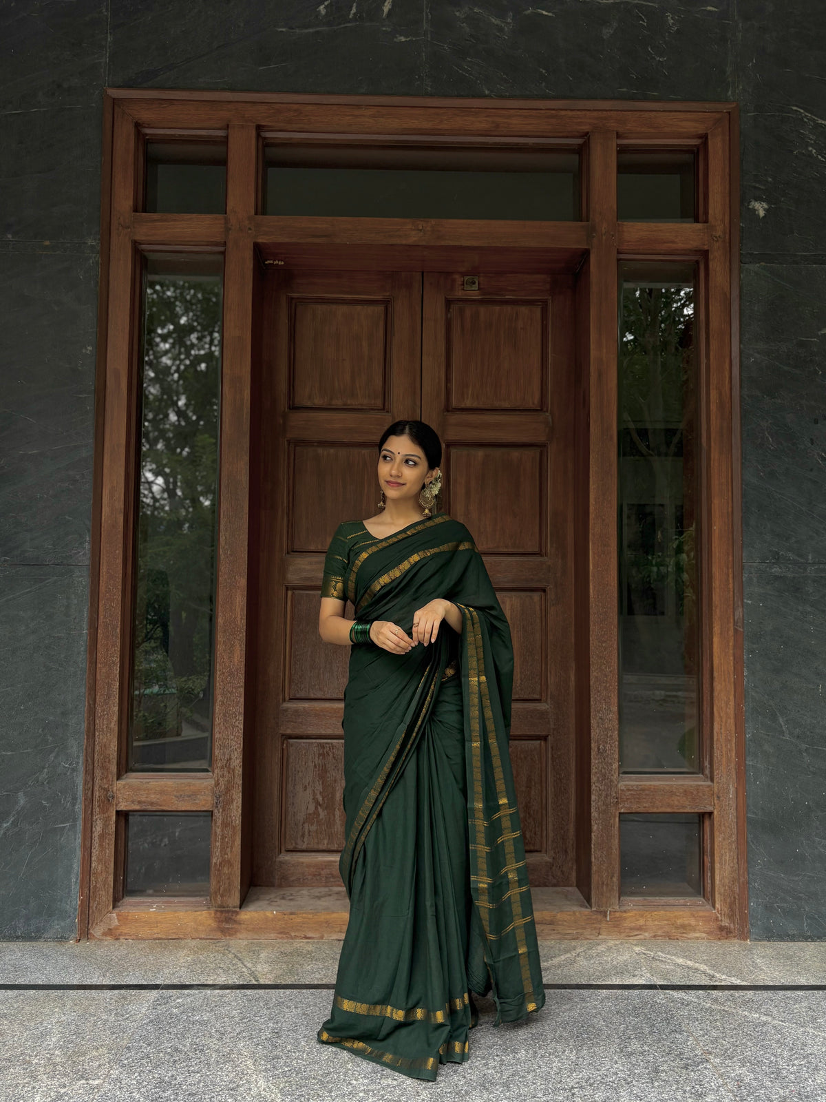 Sungudi Cotton saree Green with velthari blouse