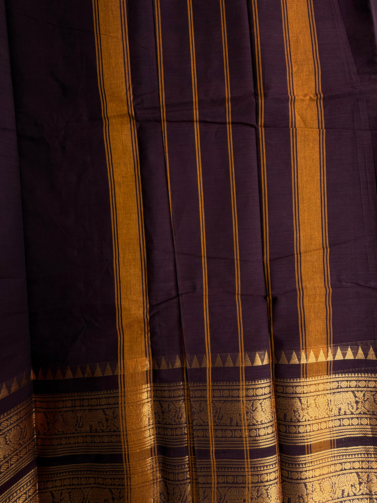 Kanchi cotton saree with rettapett border brown