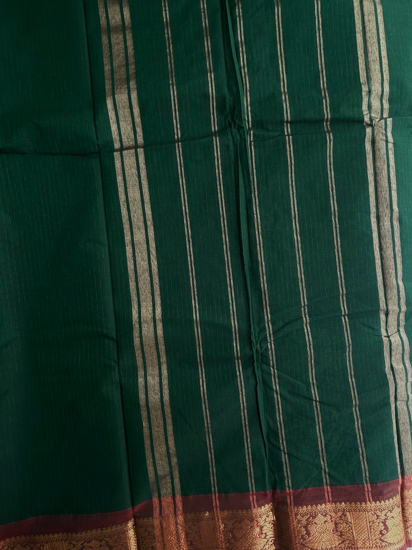 Kanchi cotton saree with zari stripes green