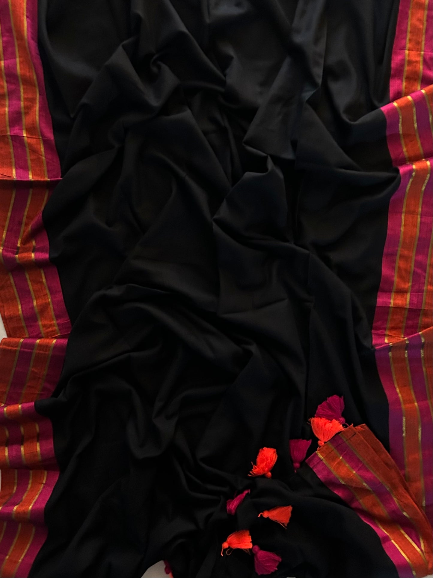 Mul mul saree with zari border black