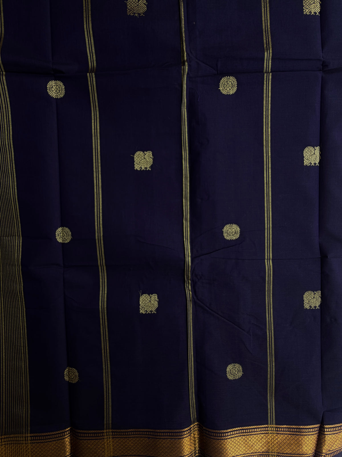 Kanchi cotton with zari weaves on body and pallu navy blue