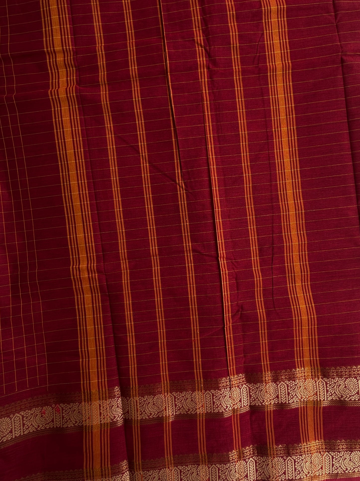 Kanchi cotton saree in kattam pattern maroon