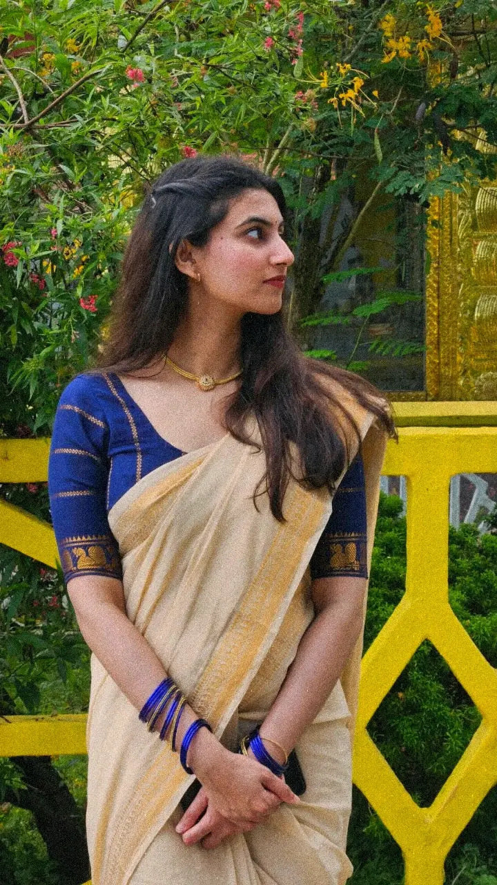 Sungudi Cotton saree with Contrast Velthari blouse