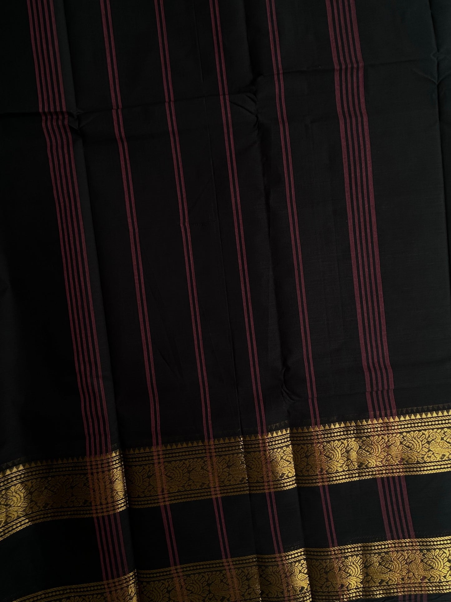 Kanchi cotton saree with peacock zari black