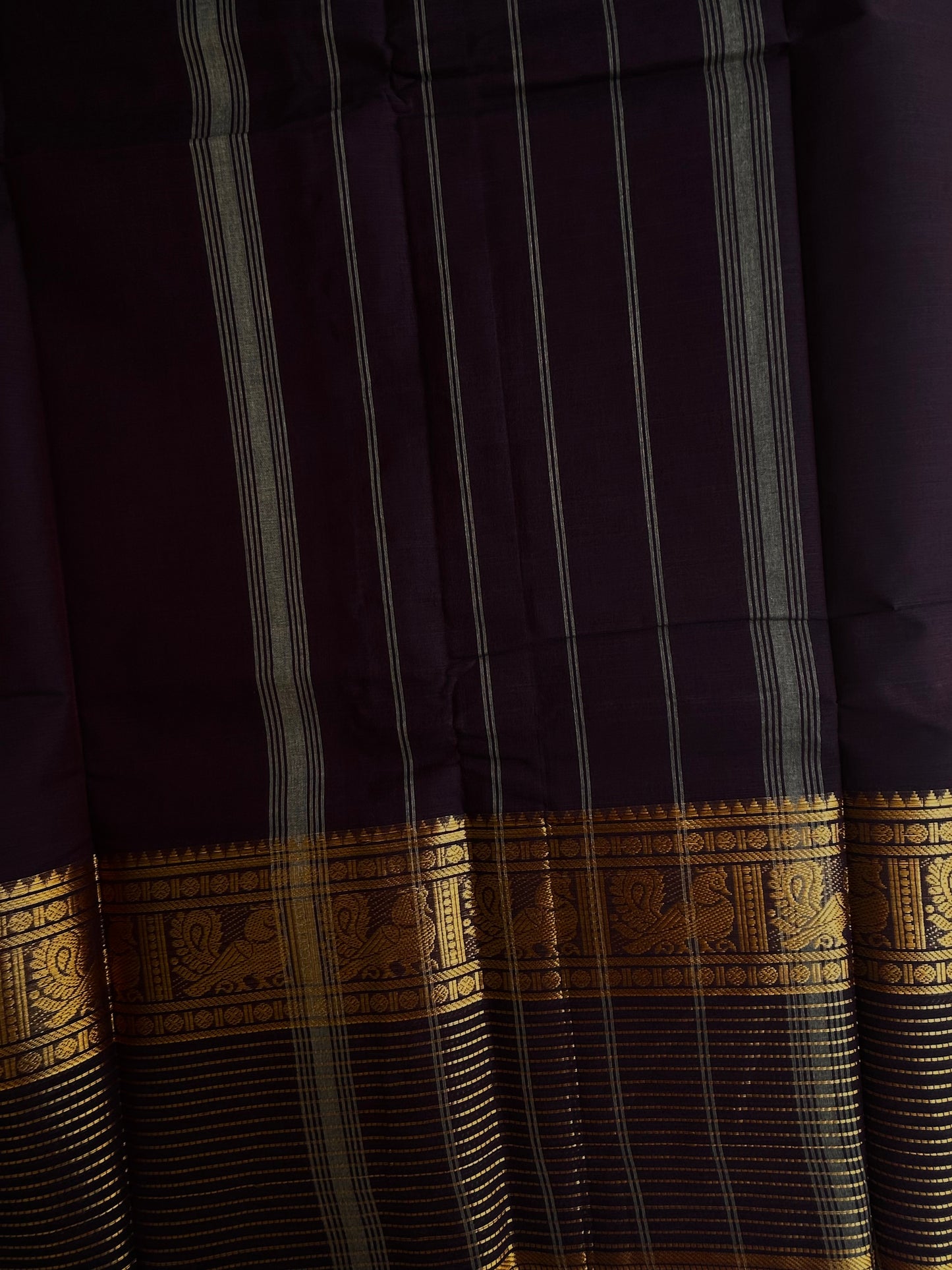 Brown Kanchi cotton saree with zari lines border