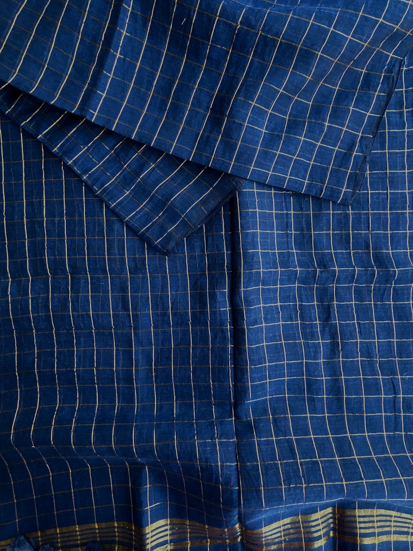 Rama blue Mul mul saree in zari checks