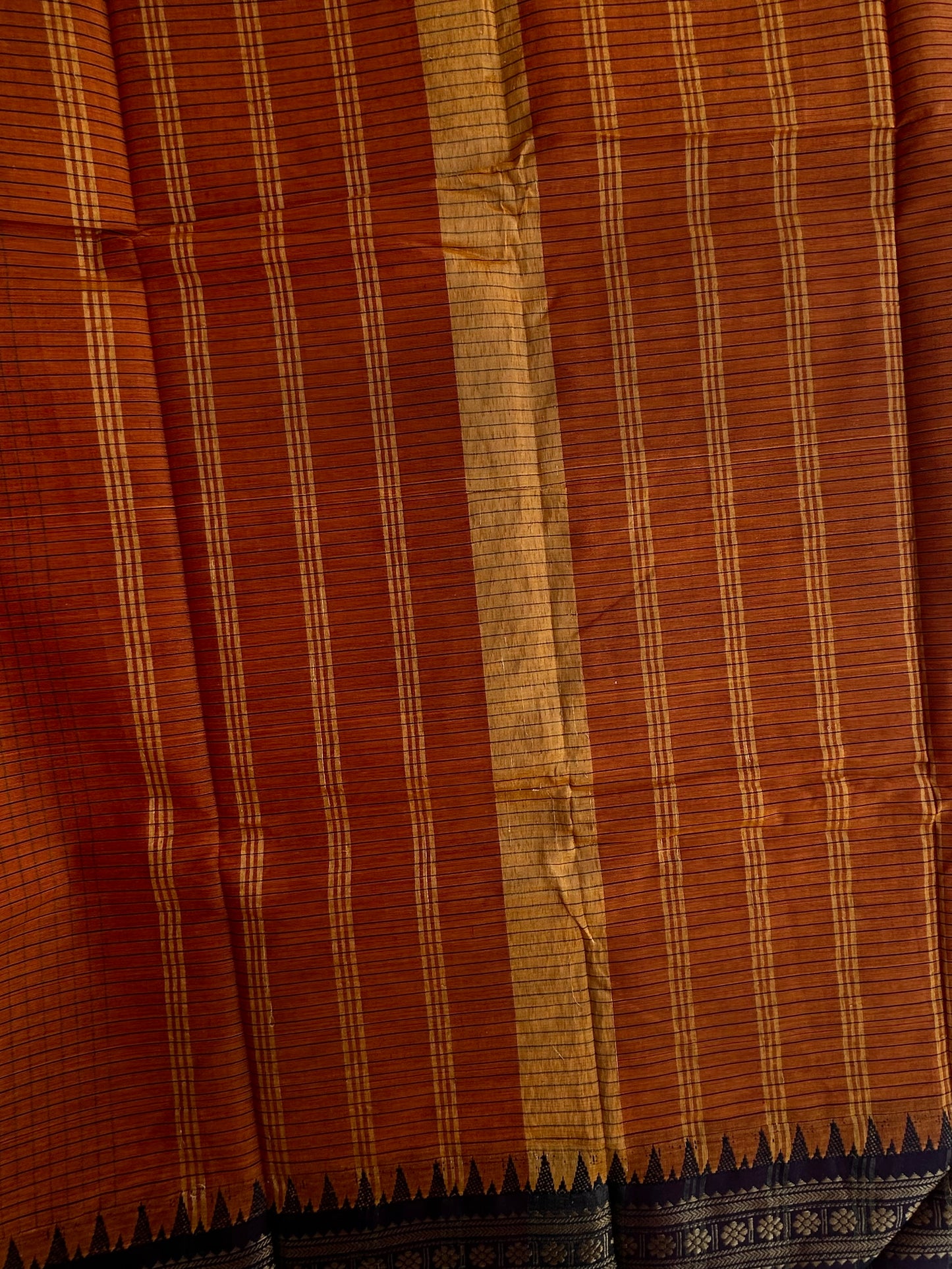 Kanchi cotton checks saree burnt Orange