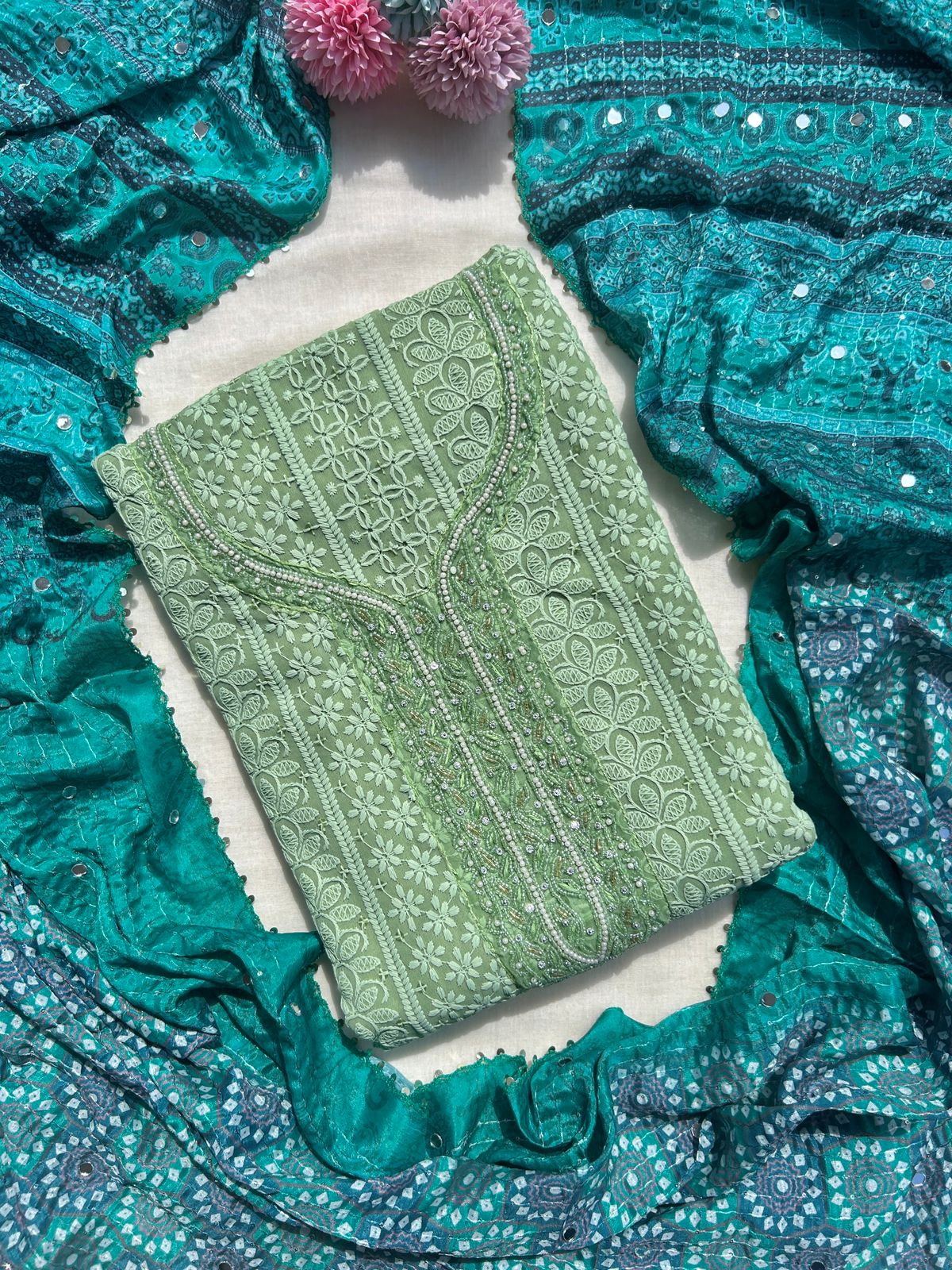 Unstitched Georgette Chikankari set