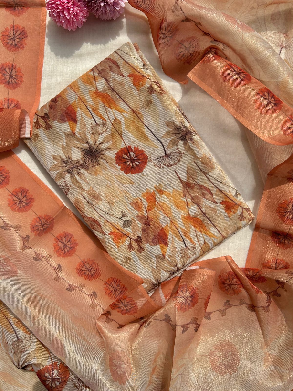 Unstitched tissue dress material set
