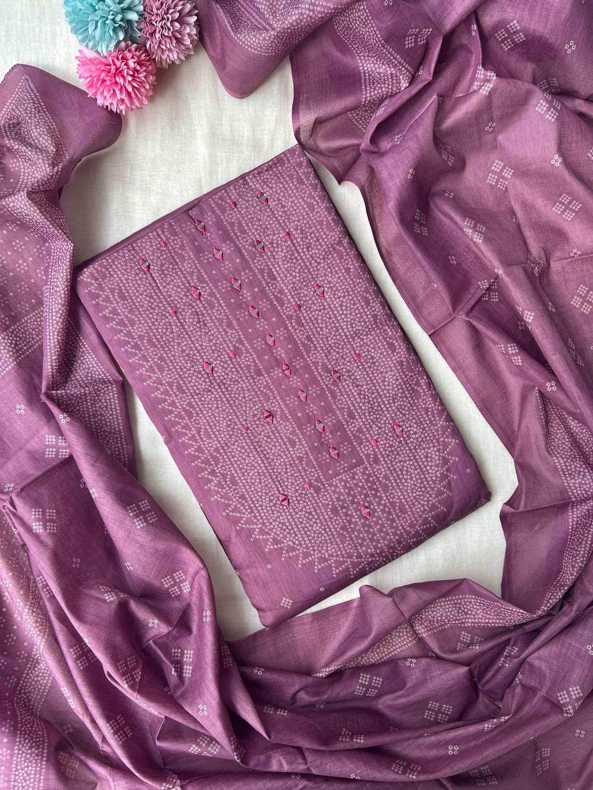 Unstitched roman silk dress material set