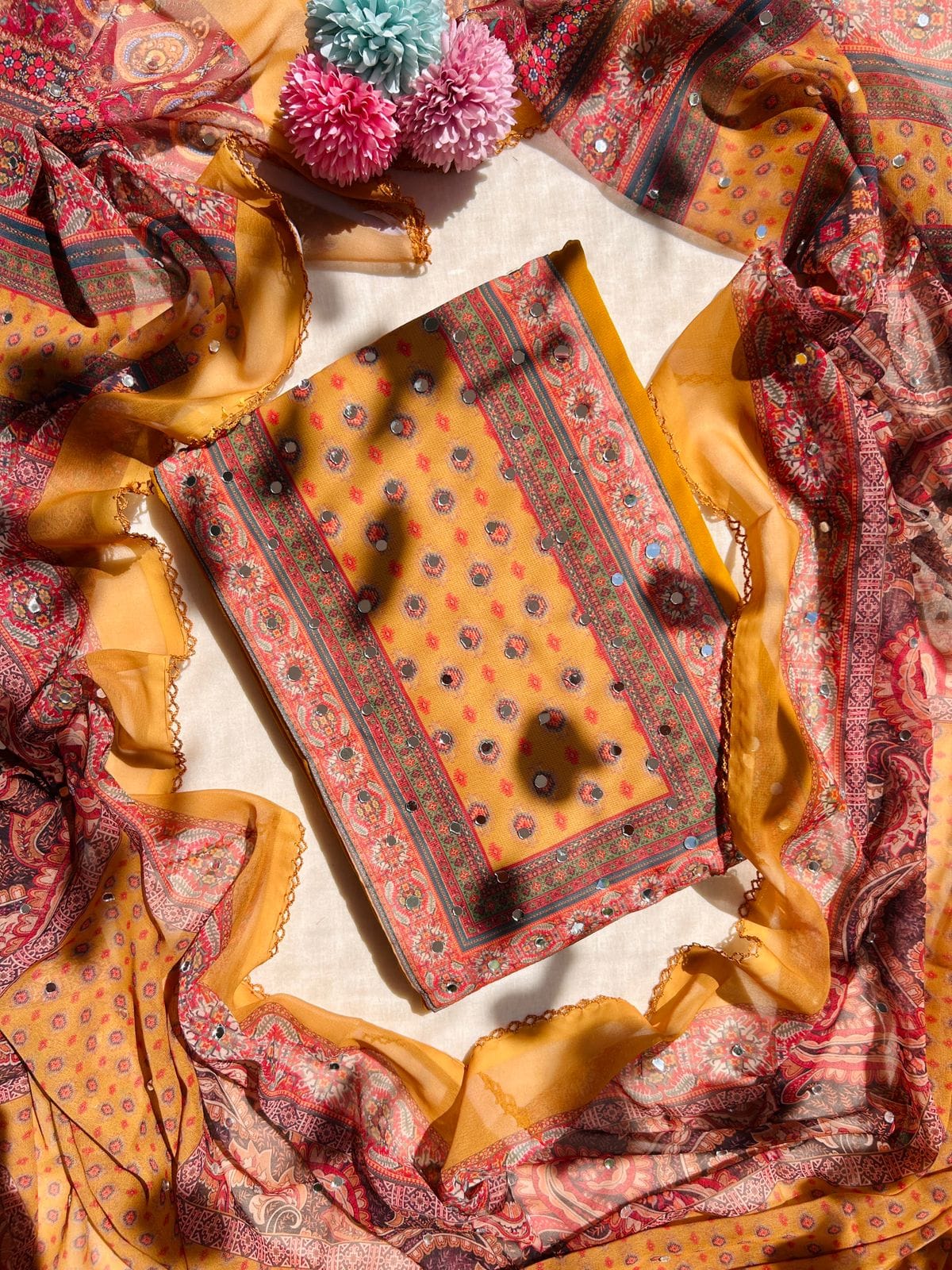 Unstitched Georgette dress material set