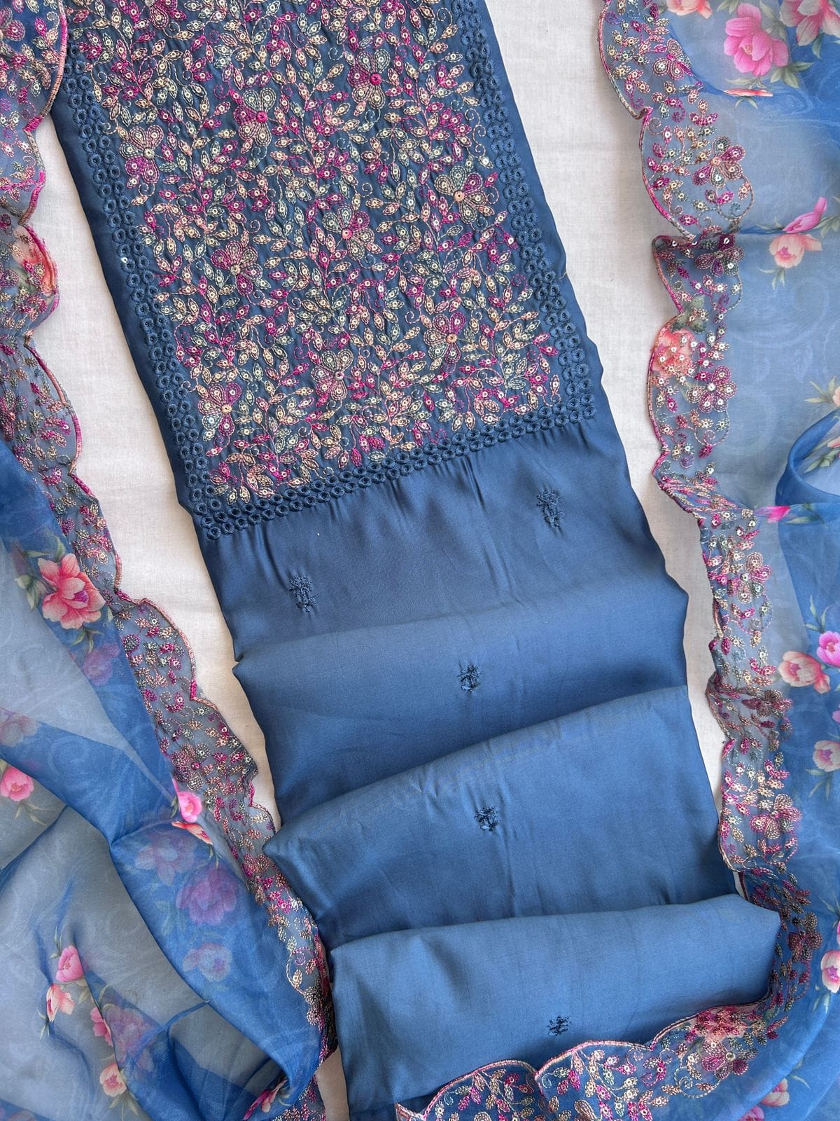 Unstitched roman silk dress material set