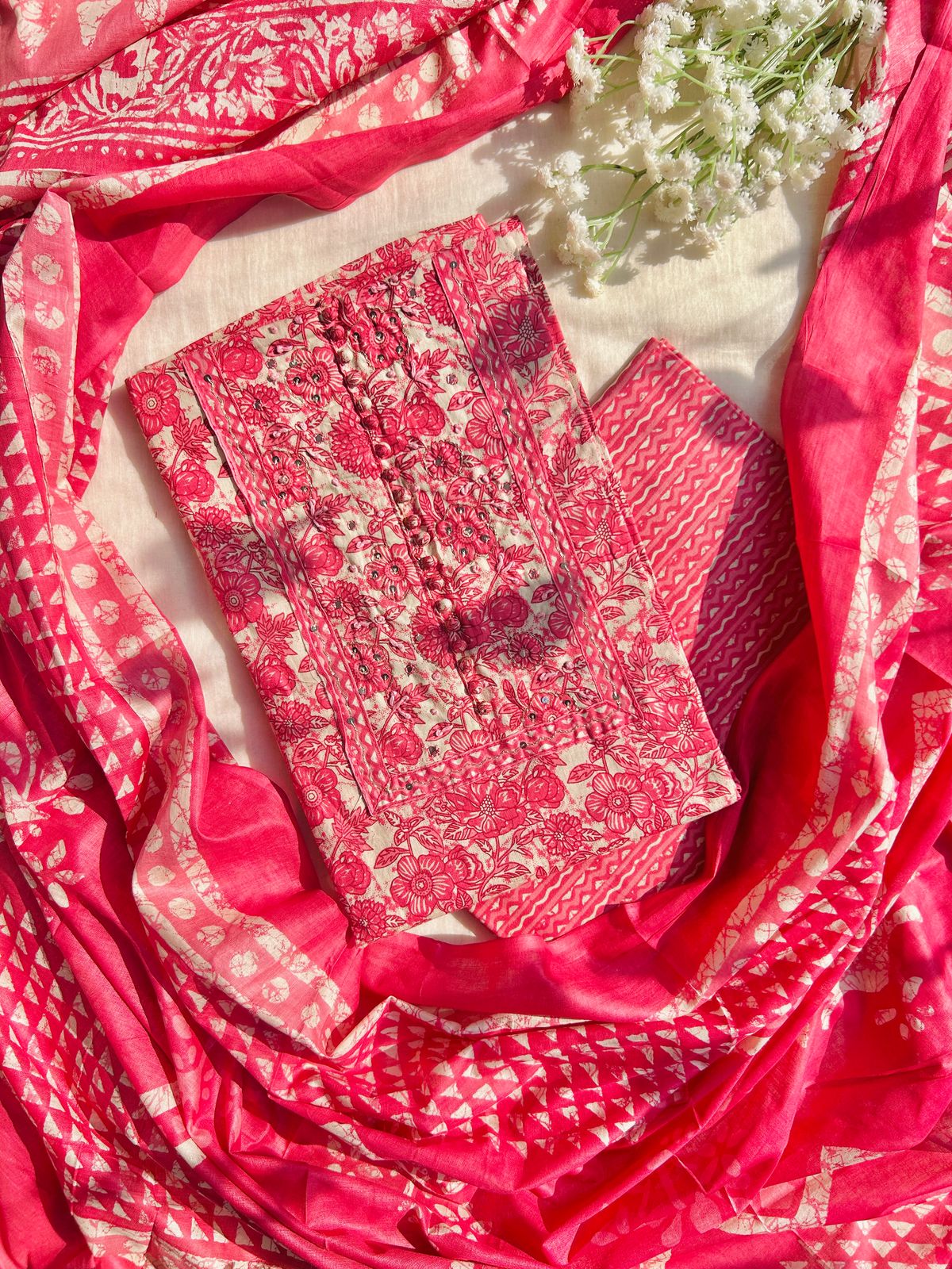 Unstitched Jaipuri cotton set