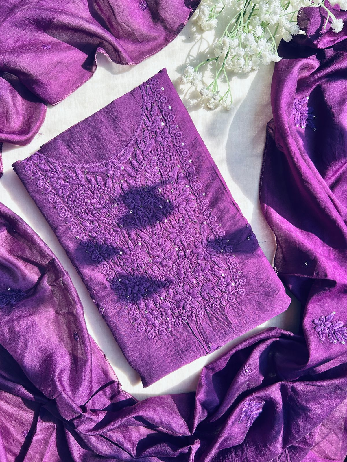 Unstitched Cotton crush set embroidered