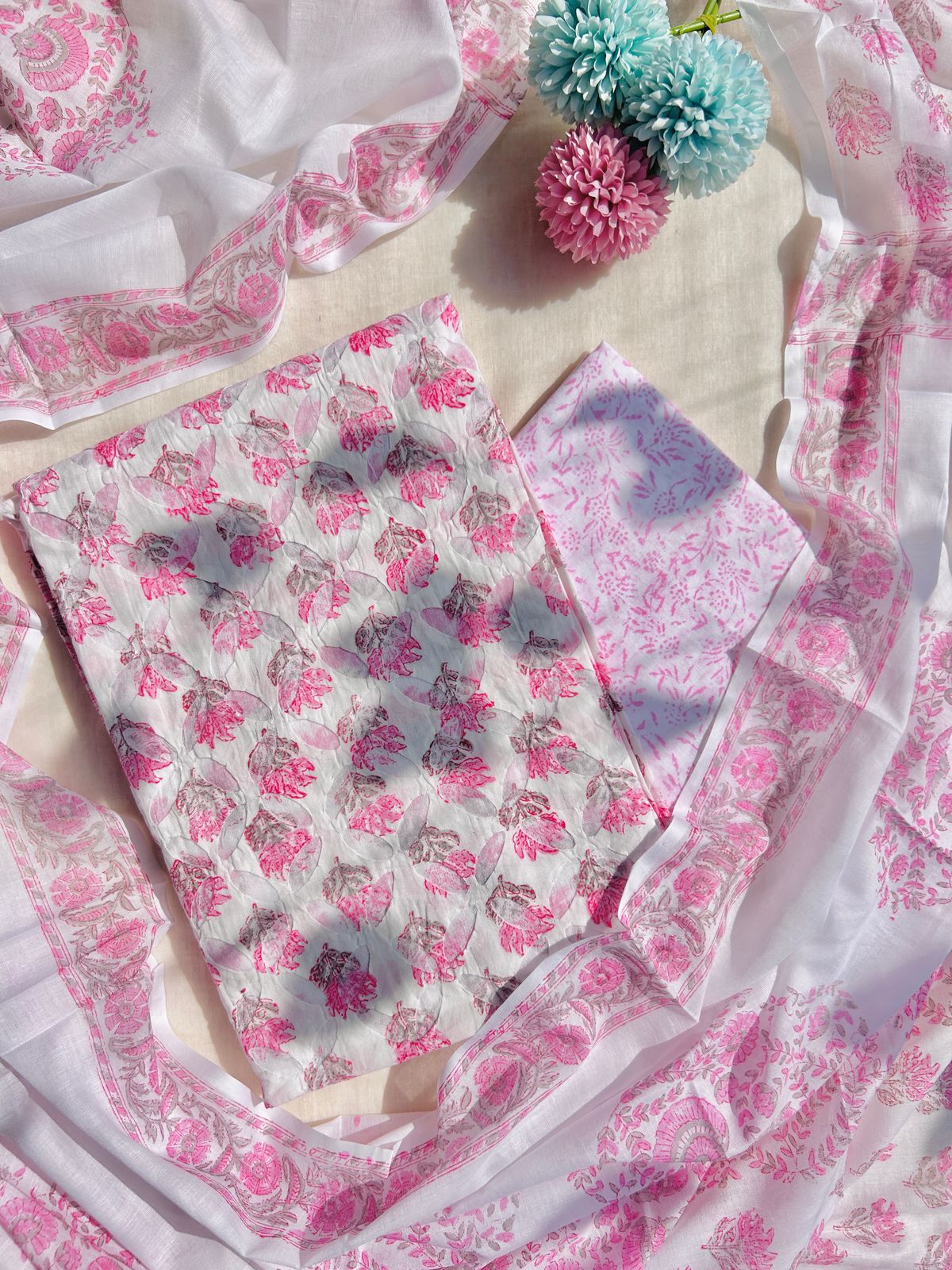 Unstitched Cotton dress material sets