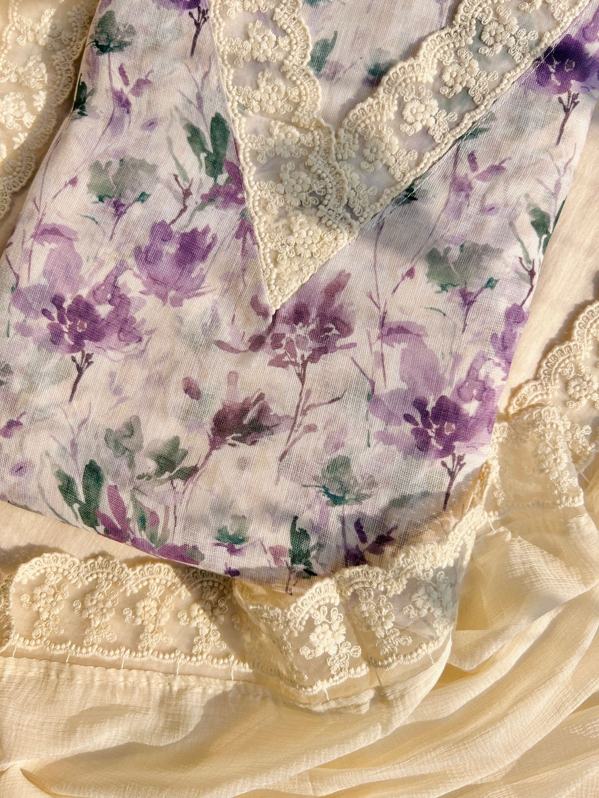 Linen dress material with laces