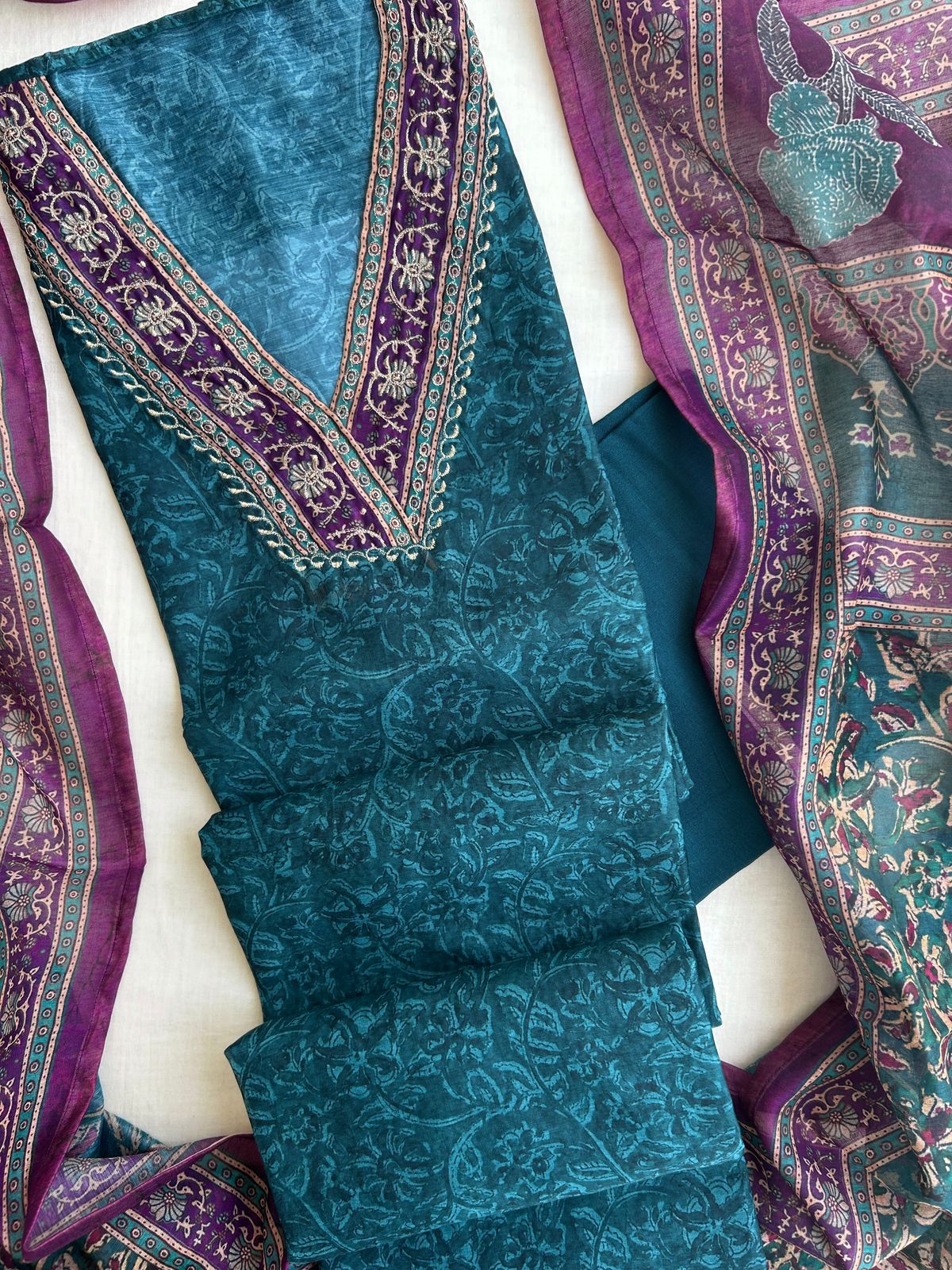 Unstitched Chanderi silk suit set