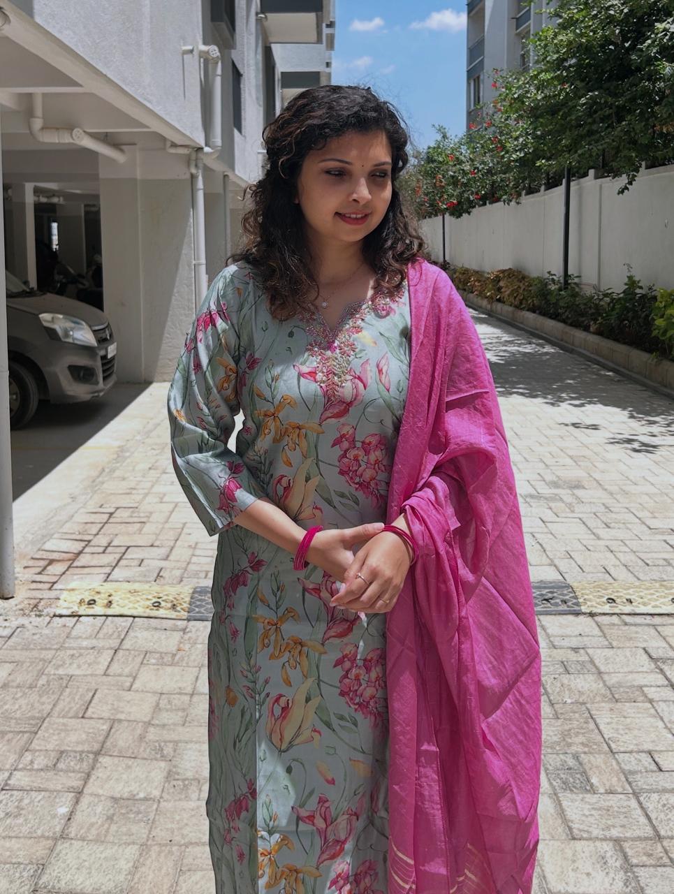 Silk printed Kurta set