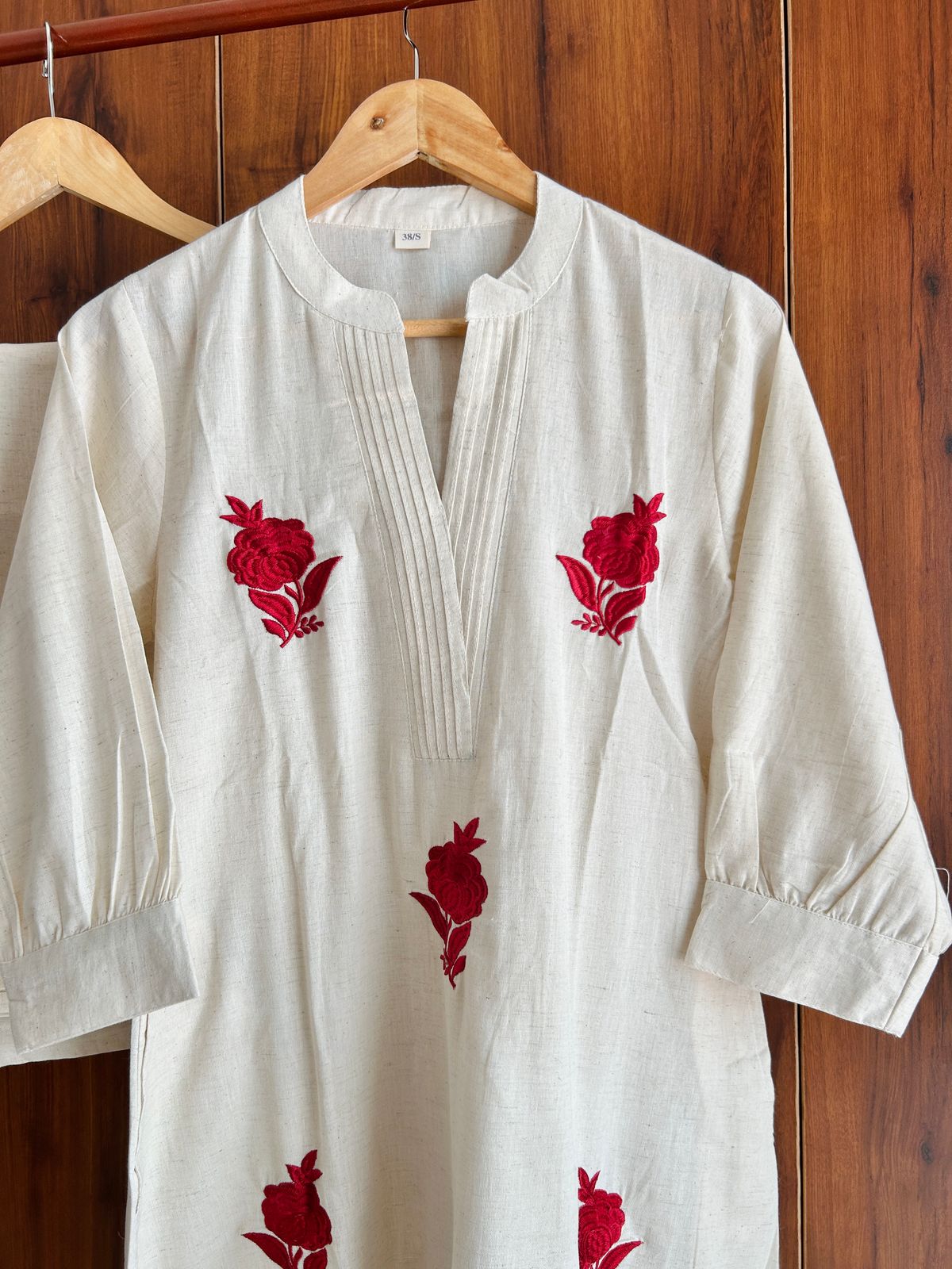 Cotton Co Ord set with rose embroidery